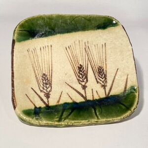 Vintage Autumn Grasses Green Japanese Oribe Dish